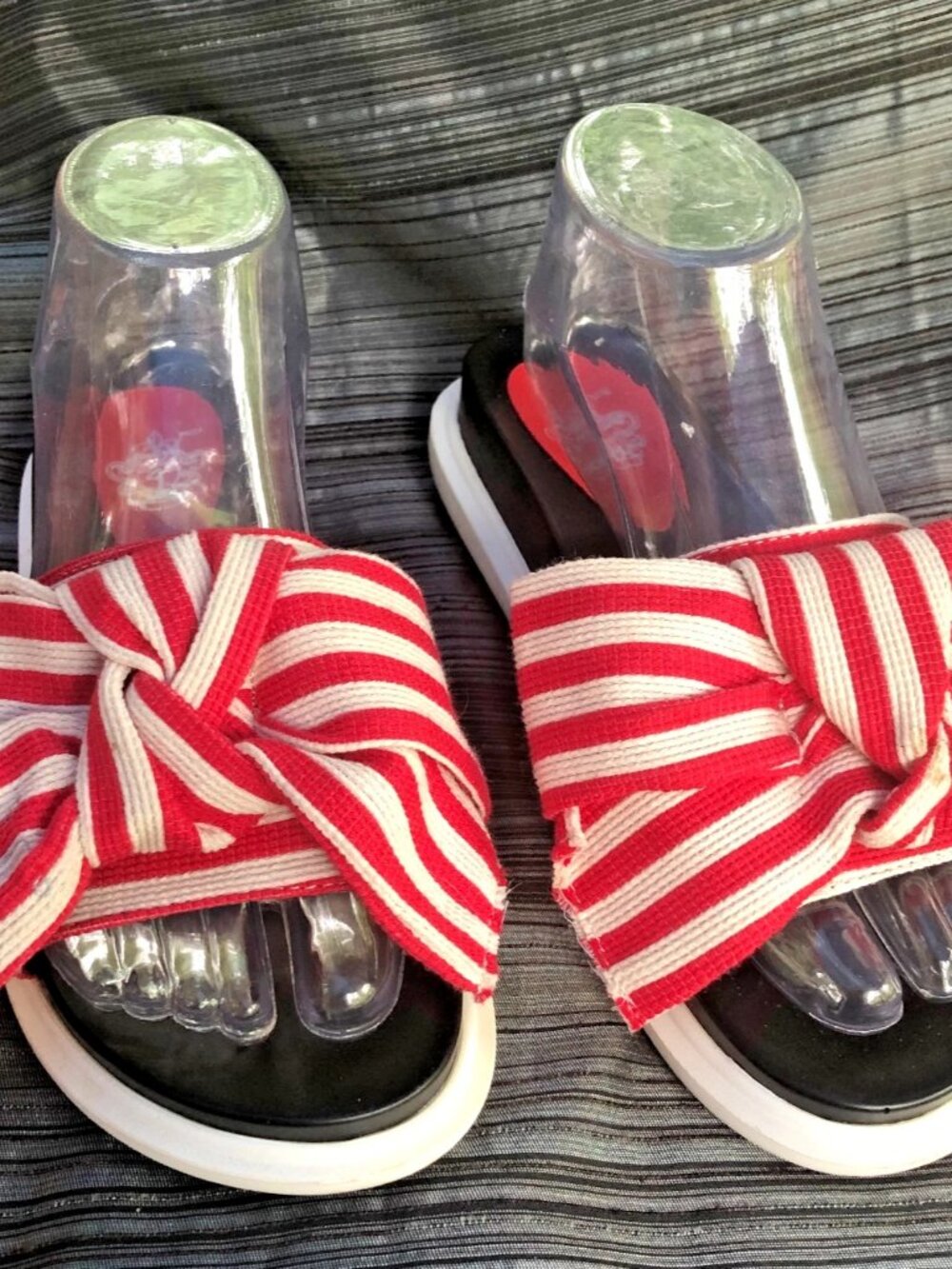 French Blu The One Women's Slide Sandals Red White Striped Bow Slides EU 38 / US